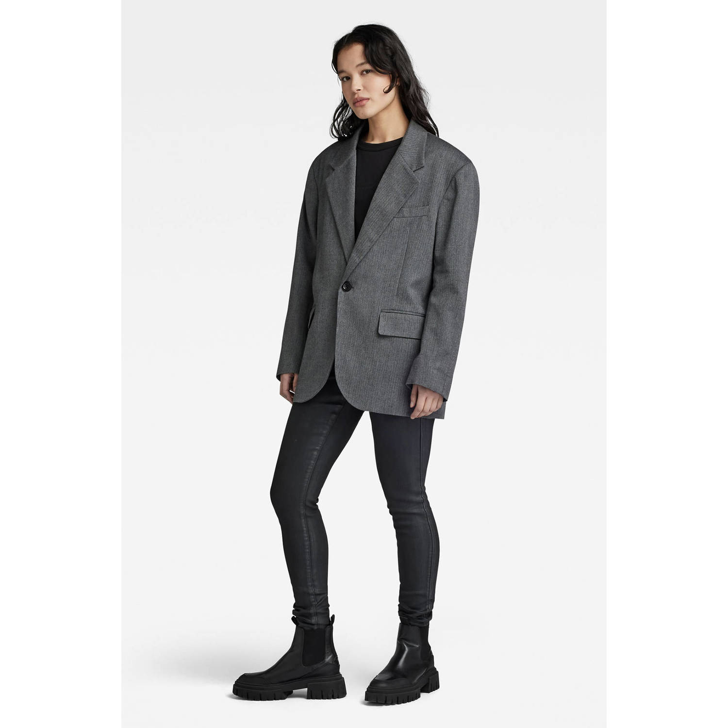 G-Star RAW oversized blazer met visgraat grijs