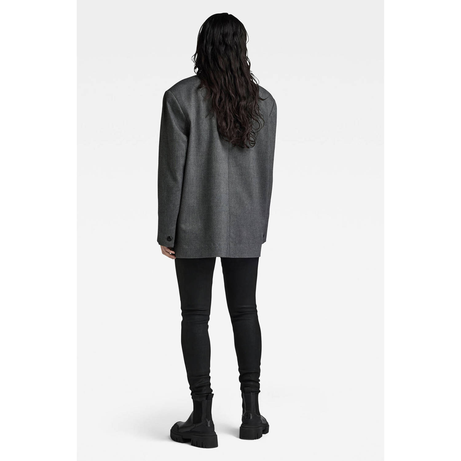 G-Star RAW oversized blazer met visgraat grijs