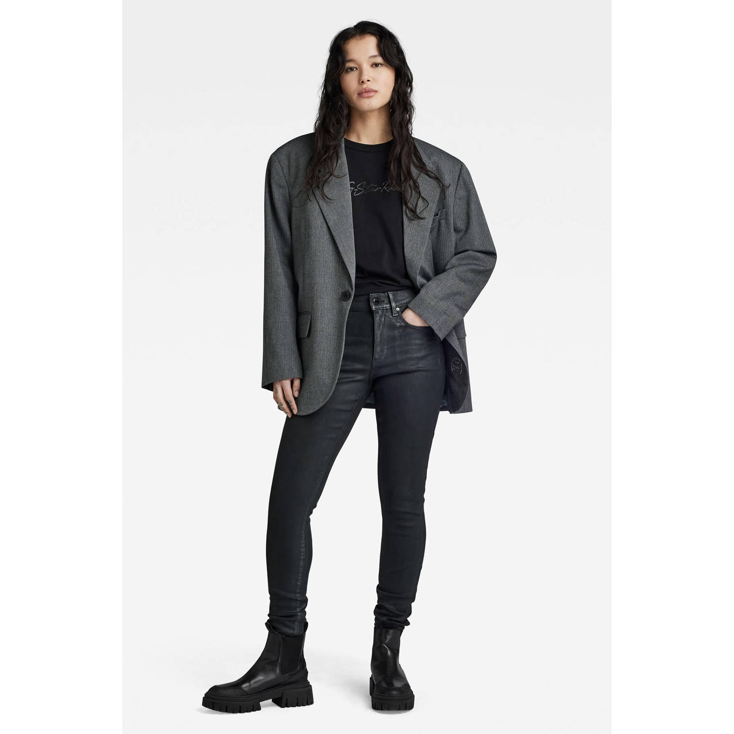 G-Star RAW oversized blazer met visgraat grijs