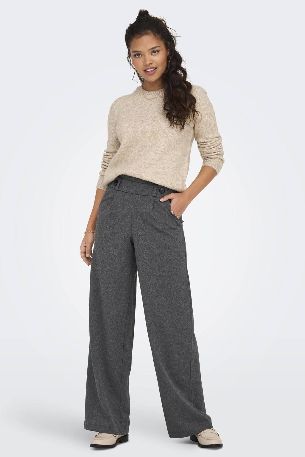 JDY high waist wide leg broek JDYGEGGO grijs