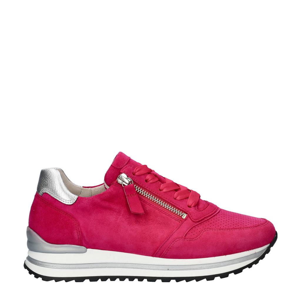 Roze dames Gabor suède sneakers met rits- en vetersluiting en effen