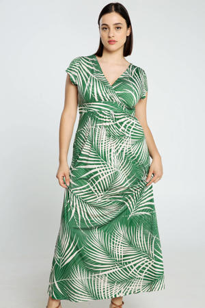 maxi jurk met bladprint groen/wit