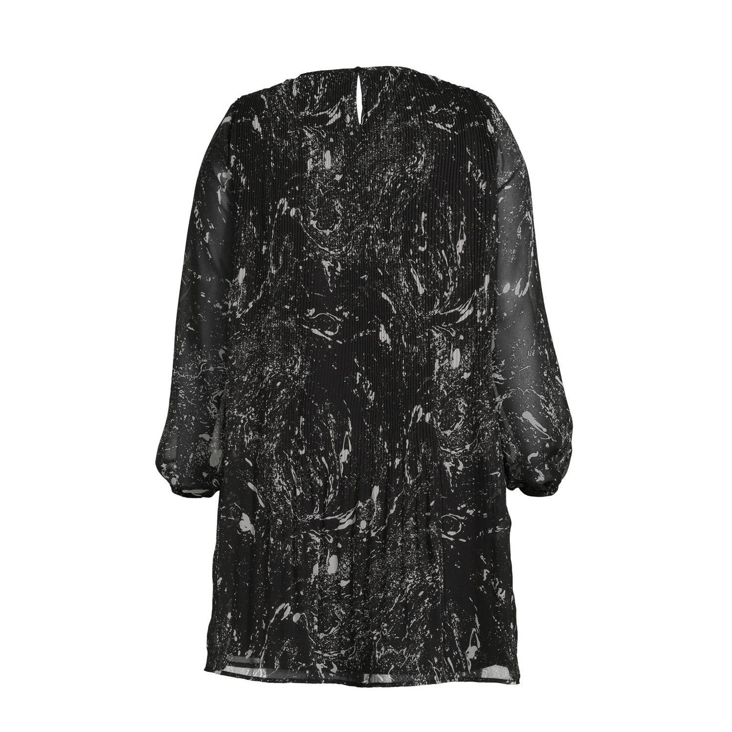 No.1 by OX semi-transparante A-lijn jurk met all over print zwart wit
