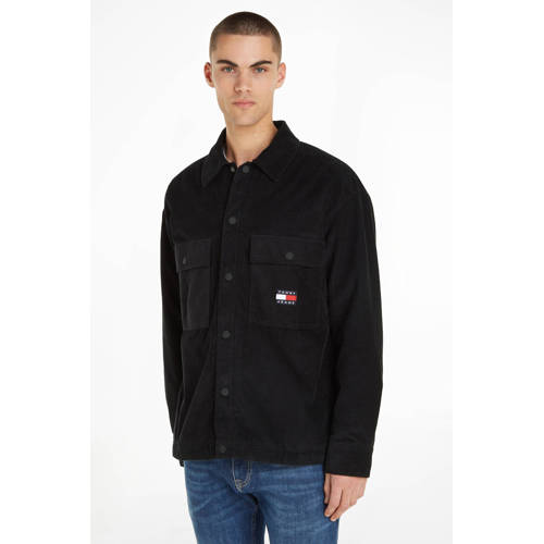 Tommy Jeans corduroy jas Sherpa met logo zwart