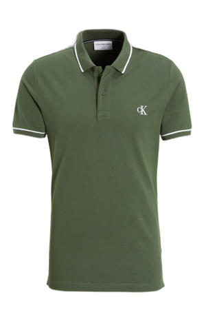slim fit polo TIPPING met logo thyme