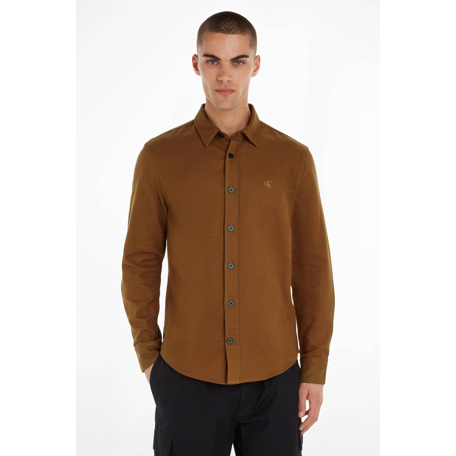 CALVIN KLEIN JEANS regular fit overhemd met logo fudge brown