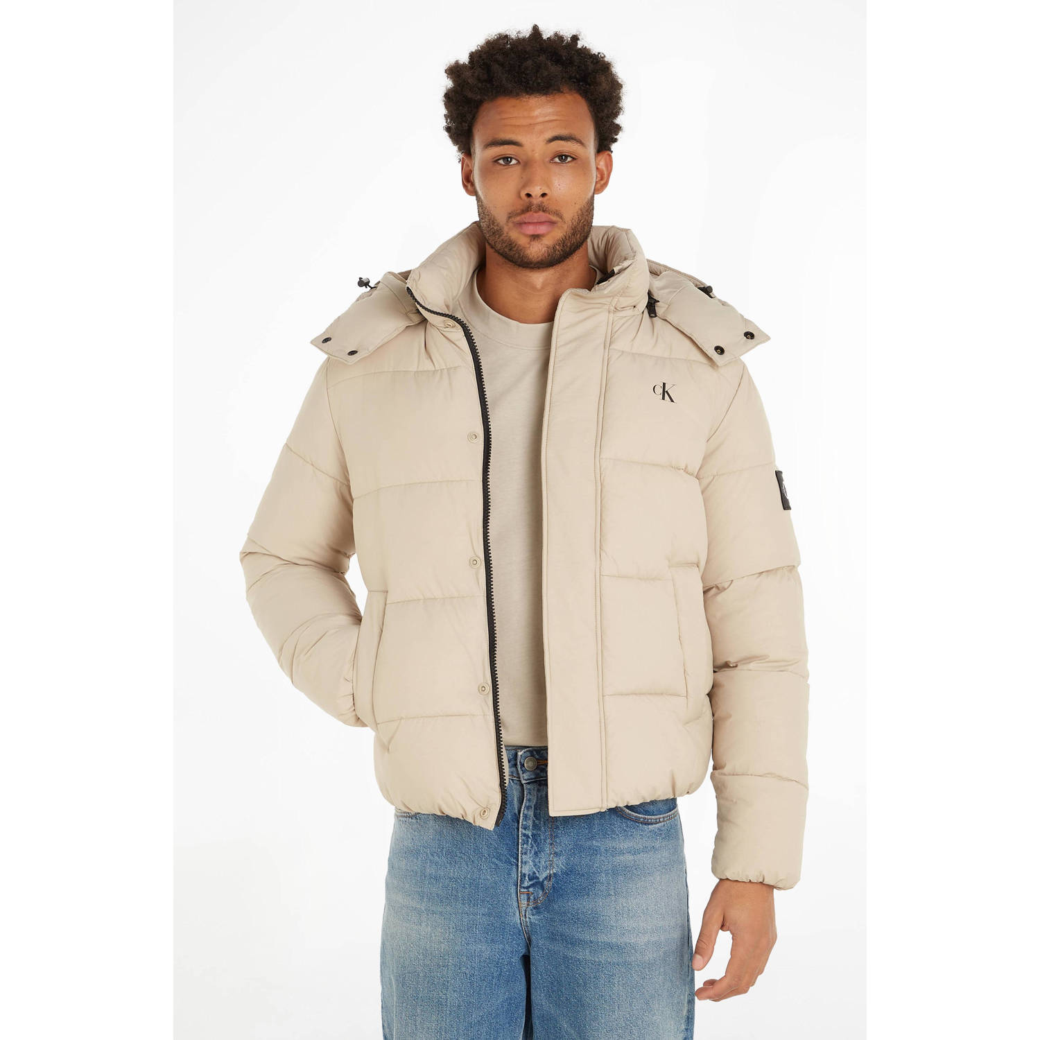 CALVIN KLEIN JEANS gewatteerde winterjas met logo plaza taupe