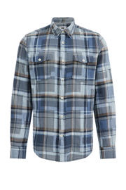 thumbnail: Blauwe heren WE Fashion geruit slim fit overhemd van katoen met lange mouwen en klassieke kraag