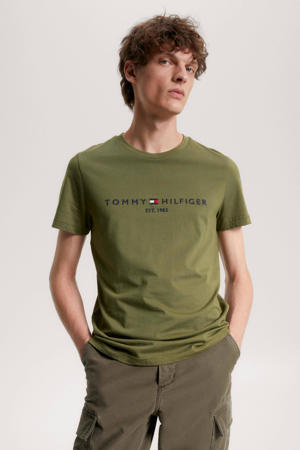 slim fit T-shirt met printopdruk groen