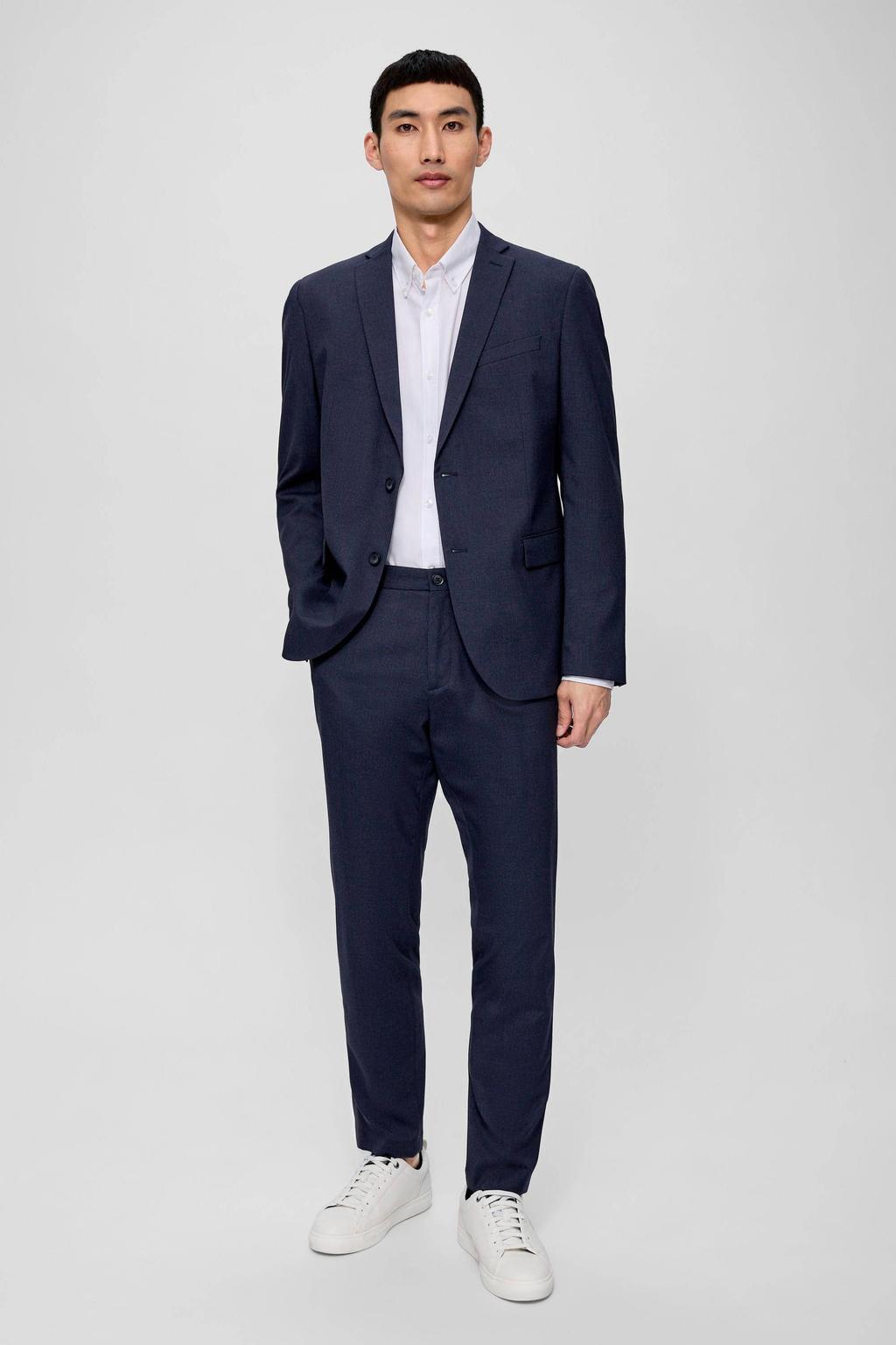 Donkerblauwe heren s.Oliver BLACK LABEL slim fit colbert van polyester met effen en reverskraag