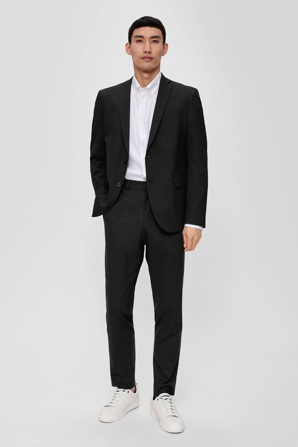 Zwarte heren s.Oliver BLACK LABEL slim fit colbert van polyester met effen en reverskraag