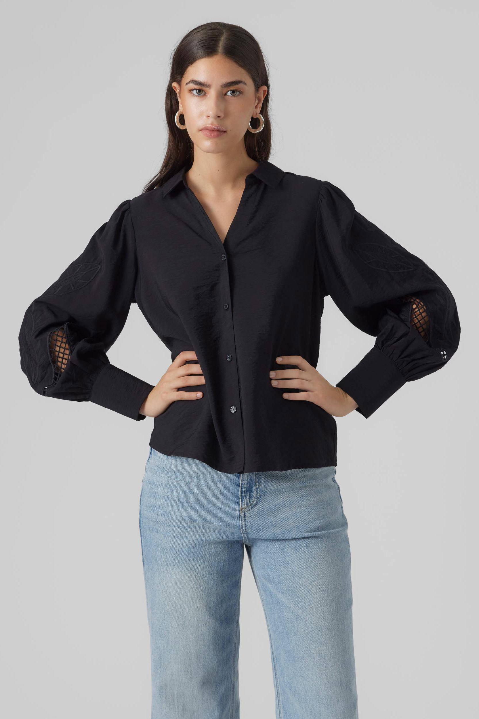 VERO MODA blouse VMOSLA met borduursels zwart | wehkamp