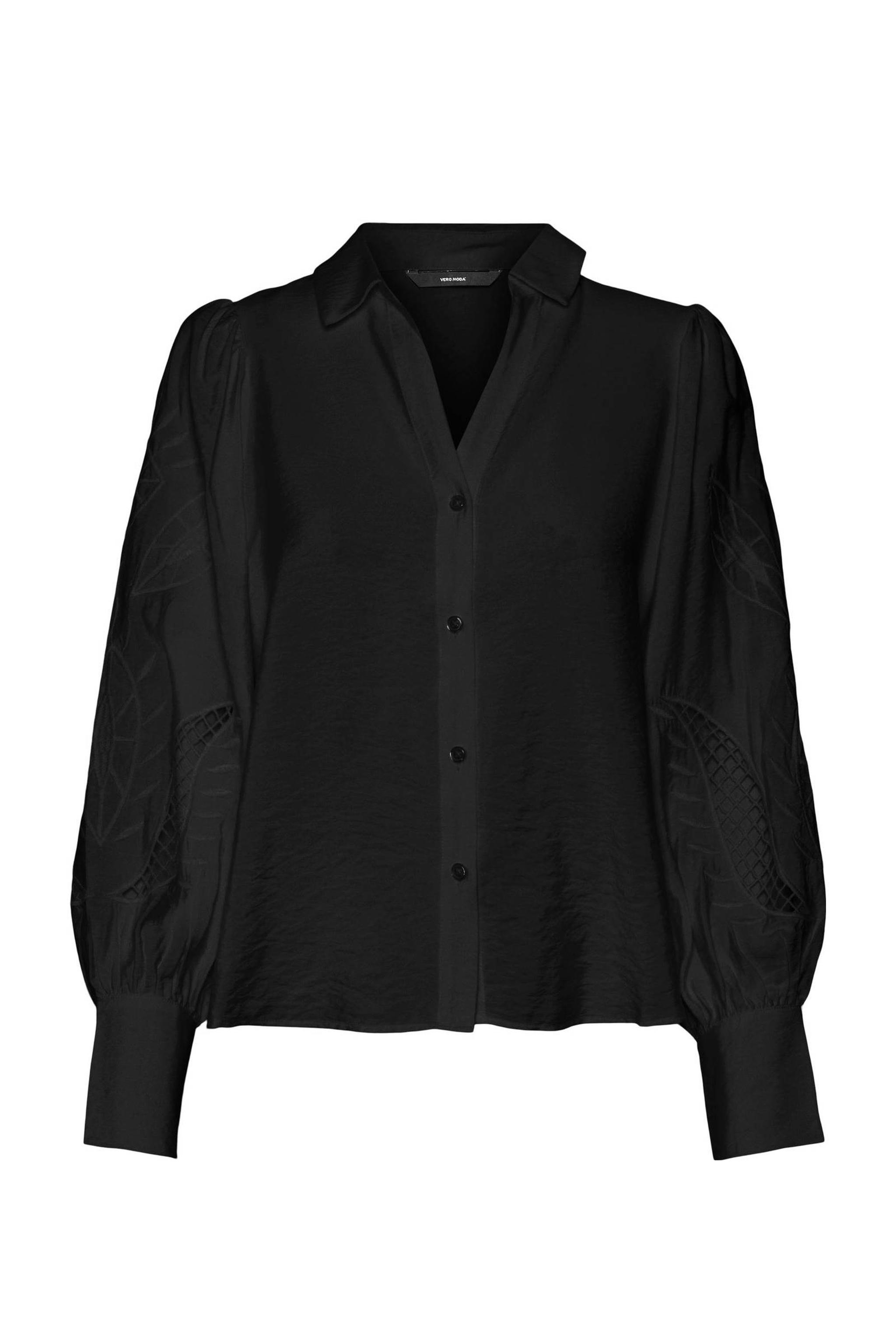 VERO MODA blouse VMOSLA met borduursels zwart | wehkamp