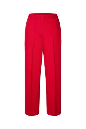 high waist wide leg pantalon SLFELIANA van gerecycled polyester rood