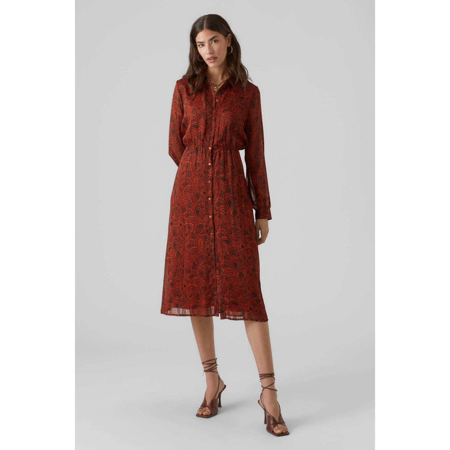 VERO MODA semi-transparante blousejurk VMEVI met paisleyprint donkerrood