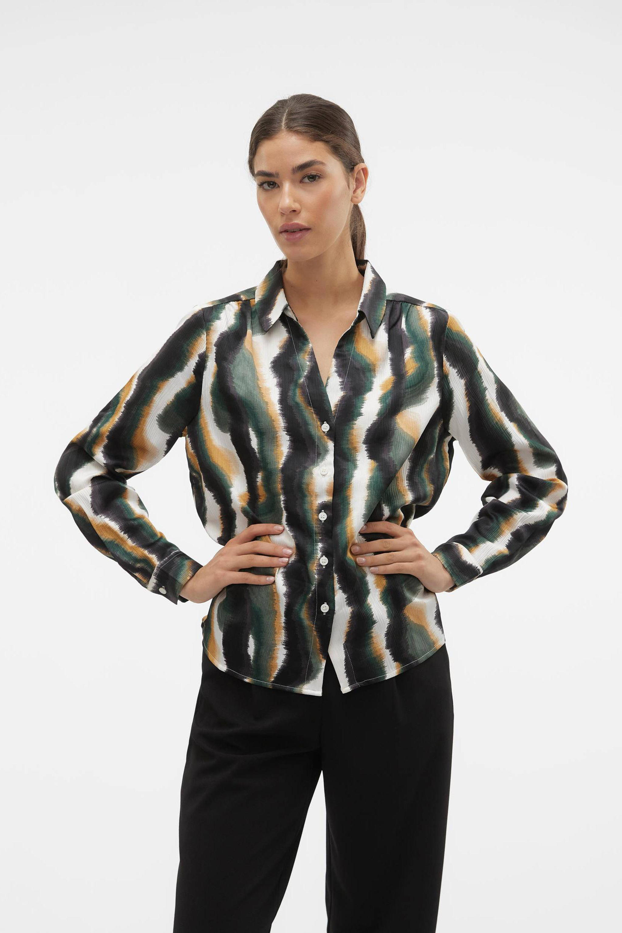 VERO MODA blouse VMFREI met all over print zwart/groen | wehkamp