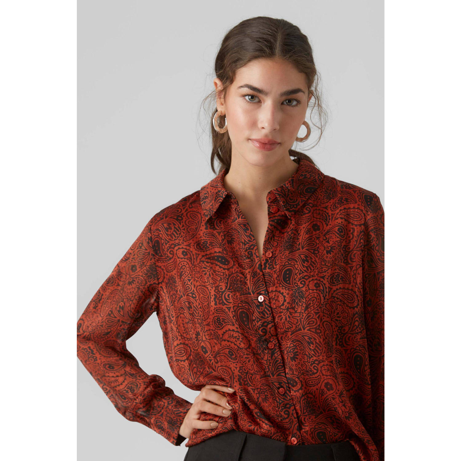 VERO MODA semi-transparante blouse VMEVI met paisleyprint donkerrood