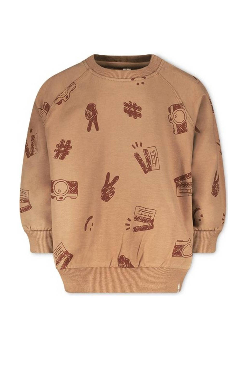 sweater met all over print bruin
