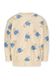 thumbnail: Ecru jongens en meisjes The New Chapter sweater met all over print, lange mouwen, ronde hals en drukknoopsluiting