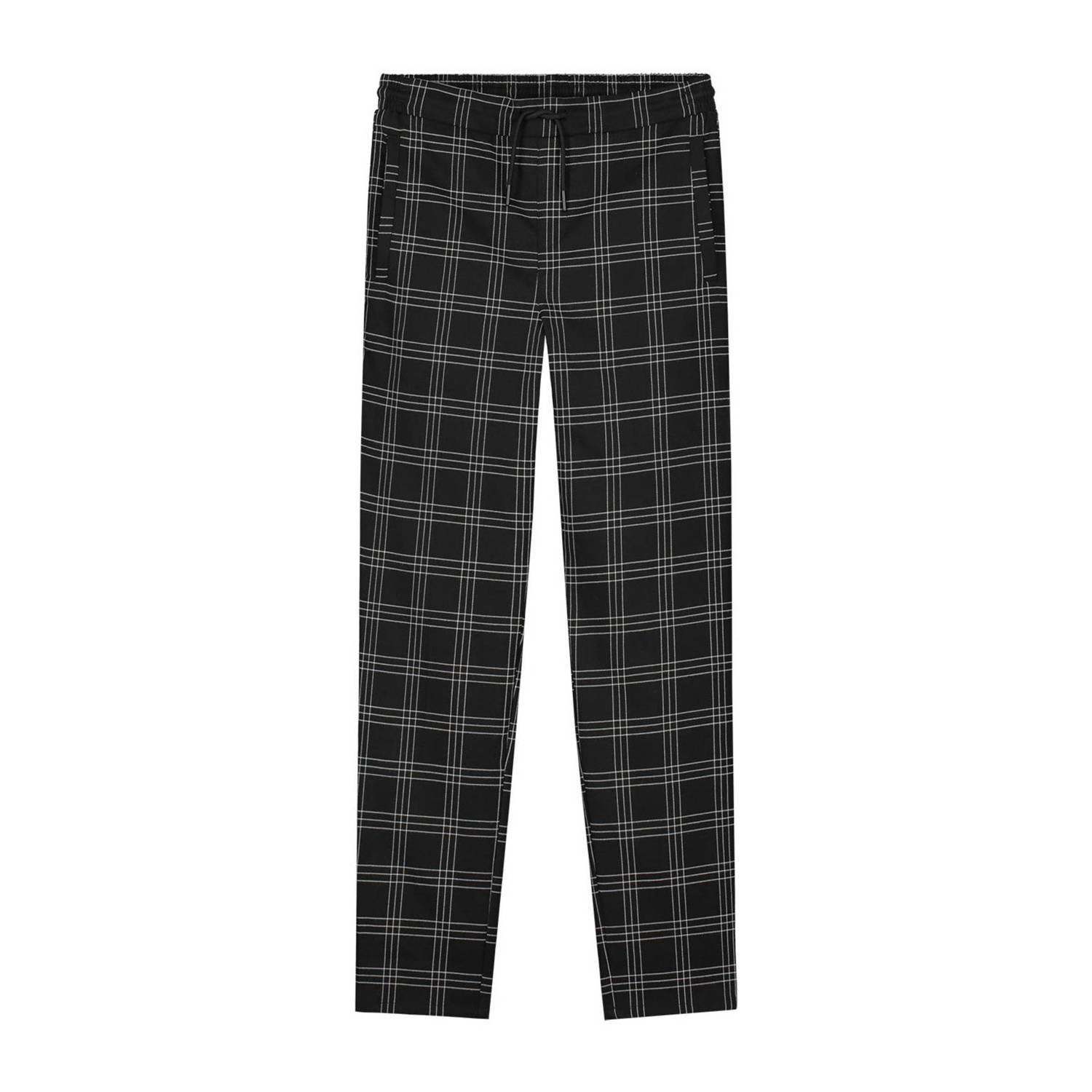 NIK&NIK geruite regular fit broek Tartan zwart wit