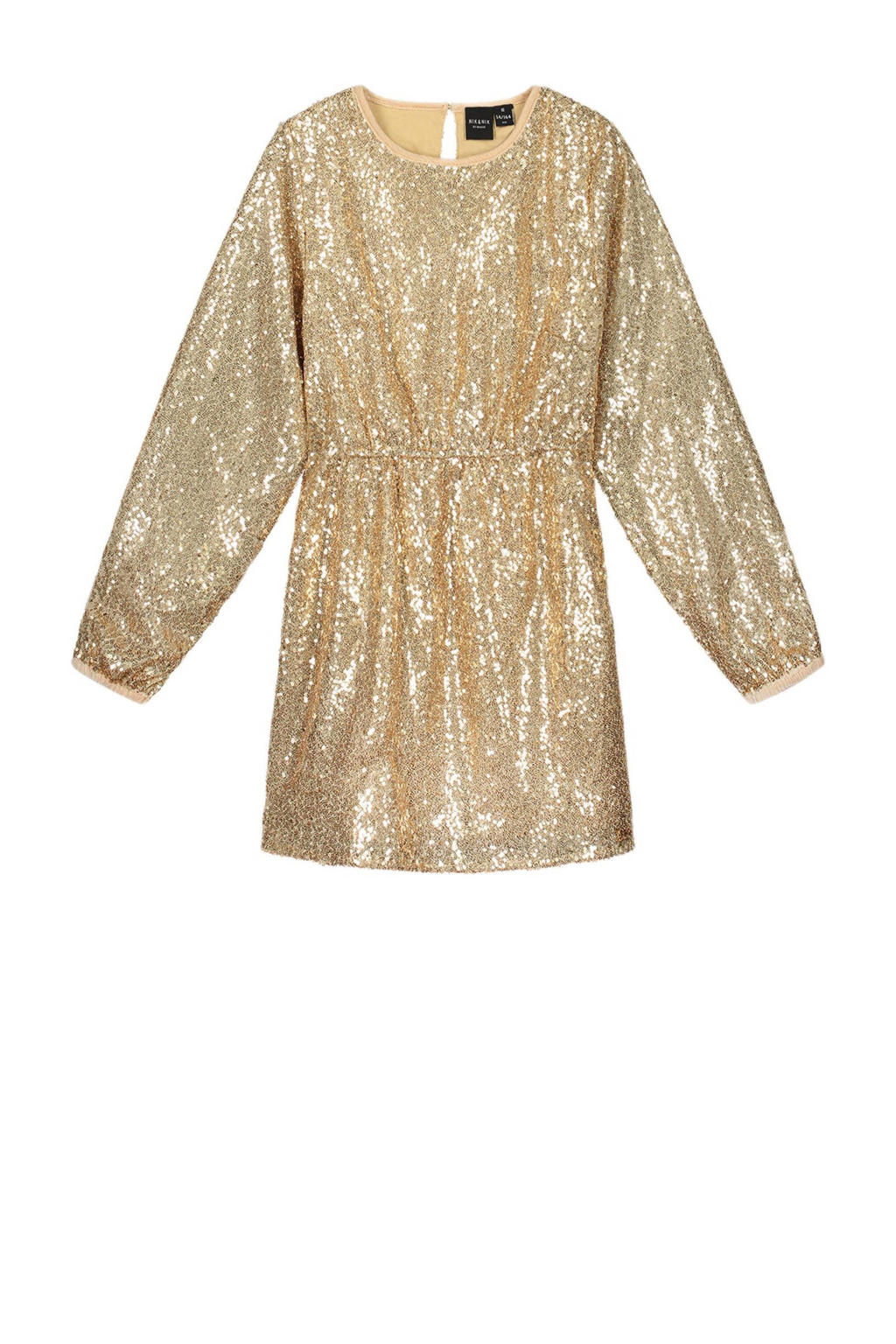 Gouden meisjes NIK&NIK jurk Riz van polyester met effen, lange mouwen, ronde hals, knoopsluiting en pailletten