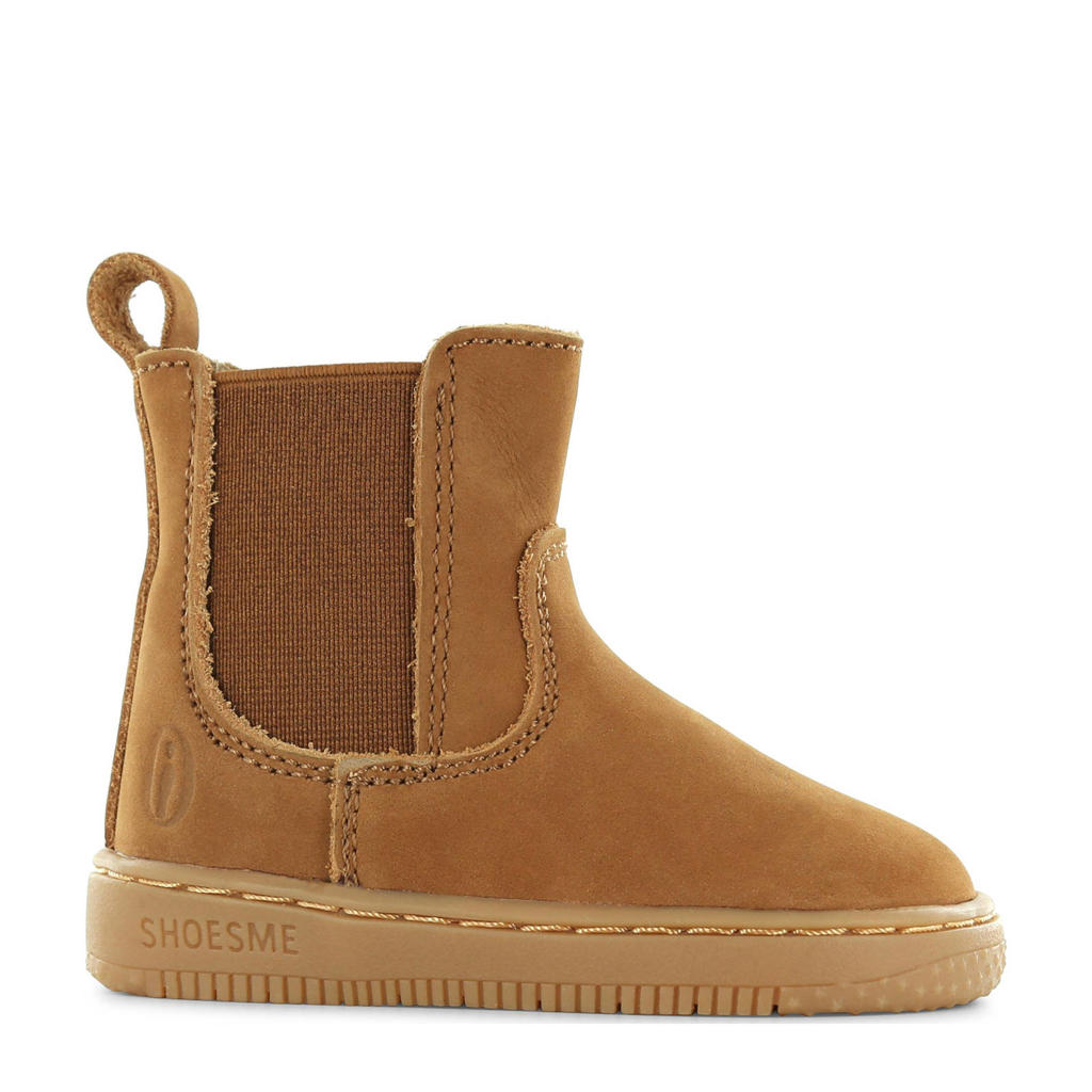 Cognackleurige jongens en meisjes Shoesme suède enkelboots met ritssluiting en effen