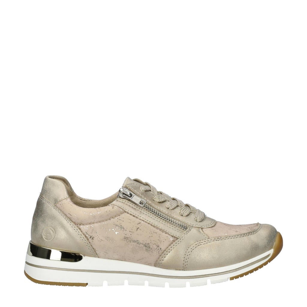 Gouden dames Remonte sneakers van imitatieleer met veters en effen