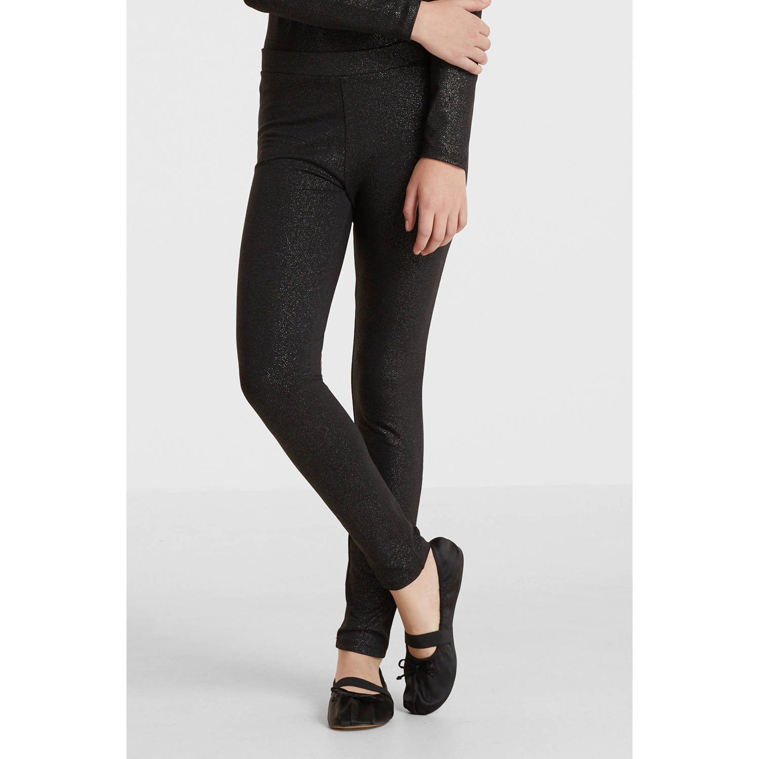 Anytime legging zwart zilver Meisjes Katoen Effen 110 116