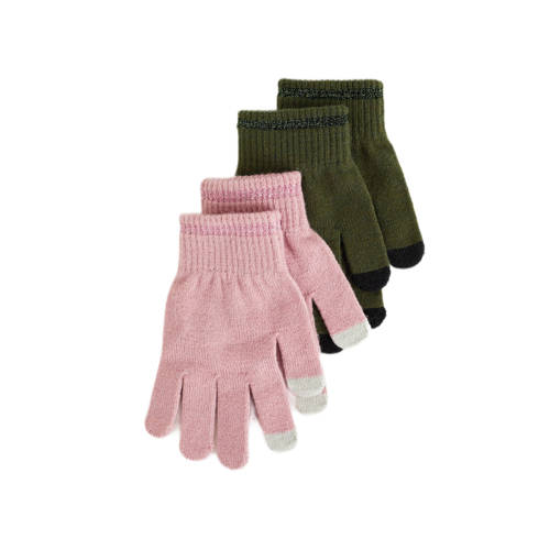 WE Fashion handschoenen - set van 2 roze/groen