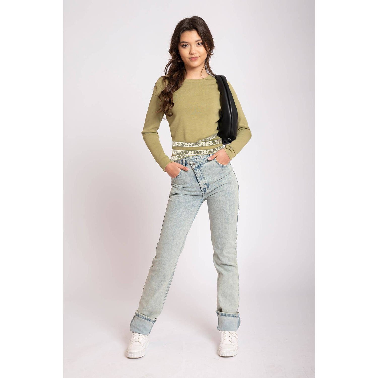 NIK&NIK slim fit jeans Fenna green cast Blauw Meisjes Stretchdenim Effen 152