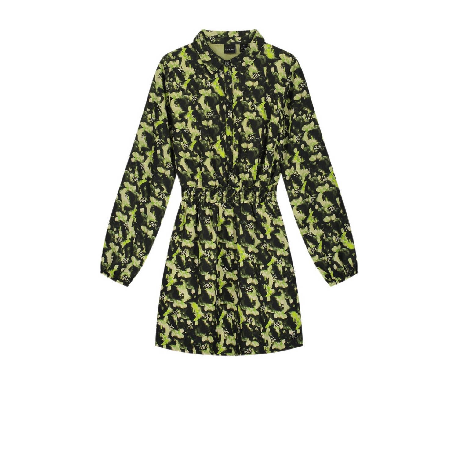 NIK&NIK gebloemde blousejurk Vonne licht groen olijfgroen