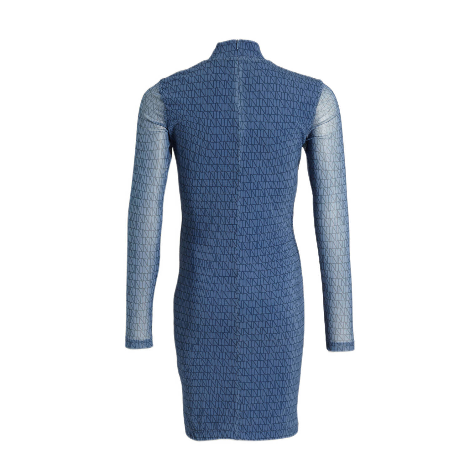 NIK&NIK semi-transparante jurk NN met all over print en mesh blauw
