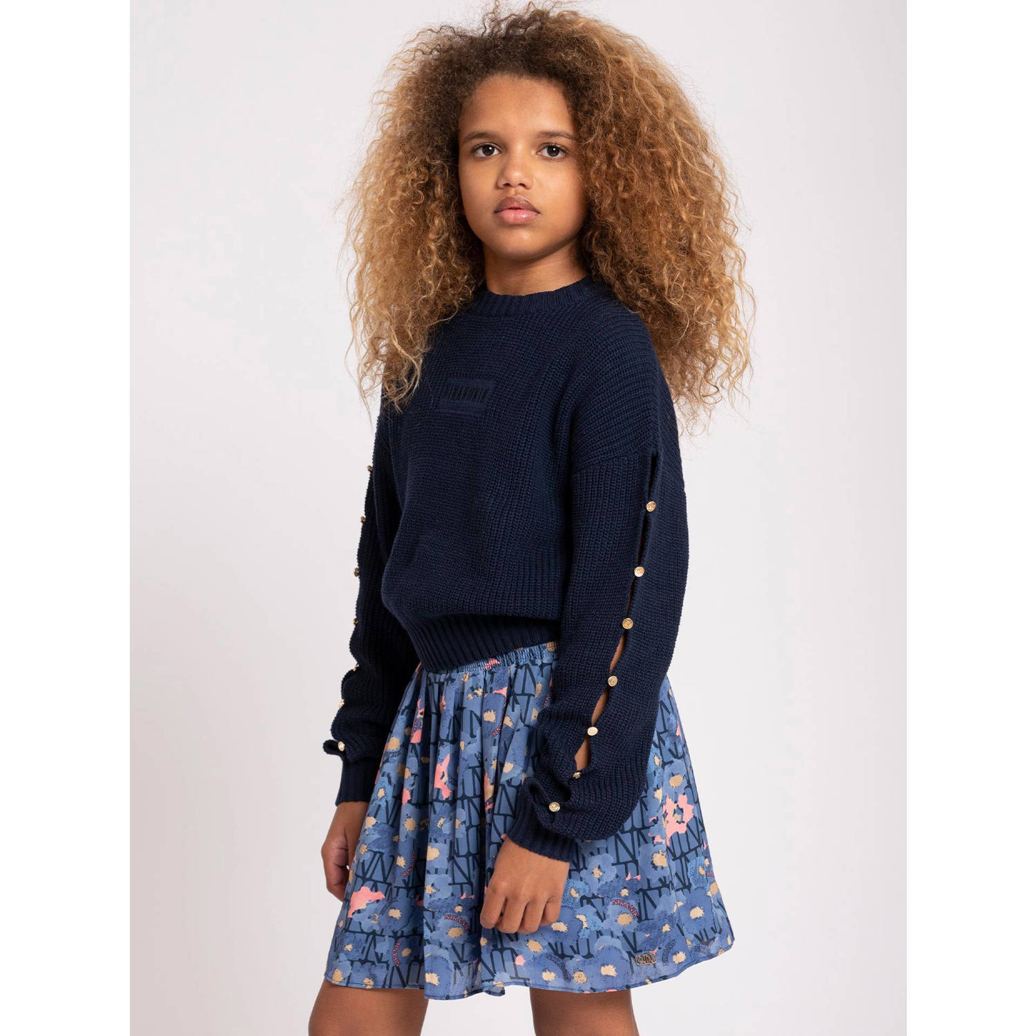 NIK&NIK trui Stone met open detail donkerblauw