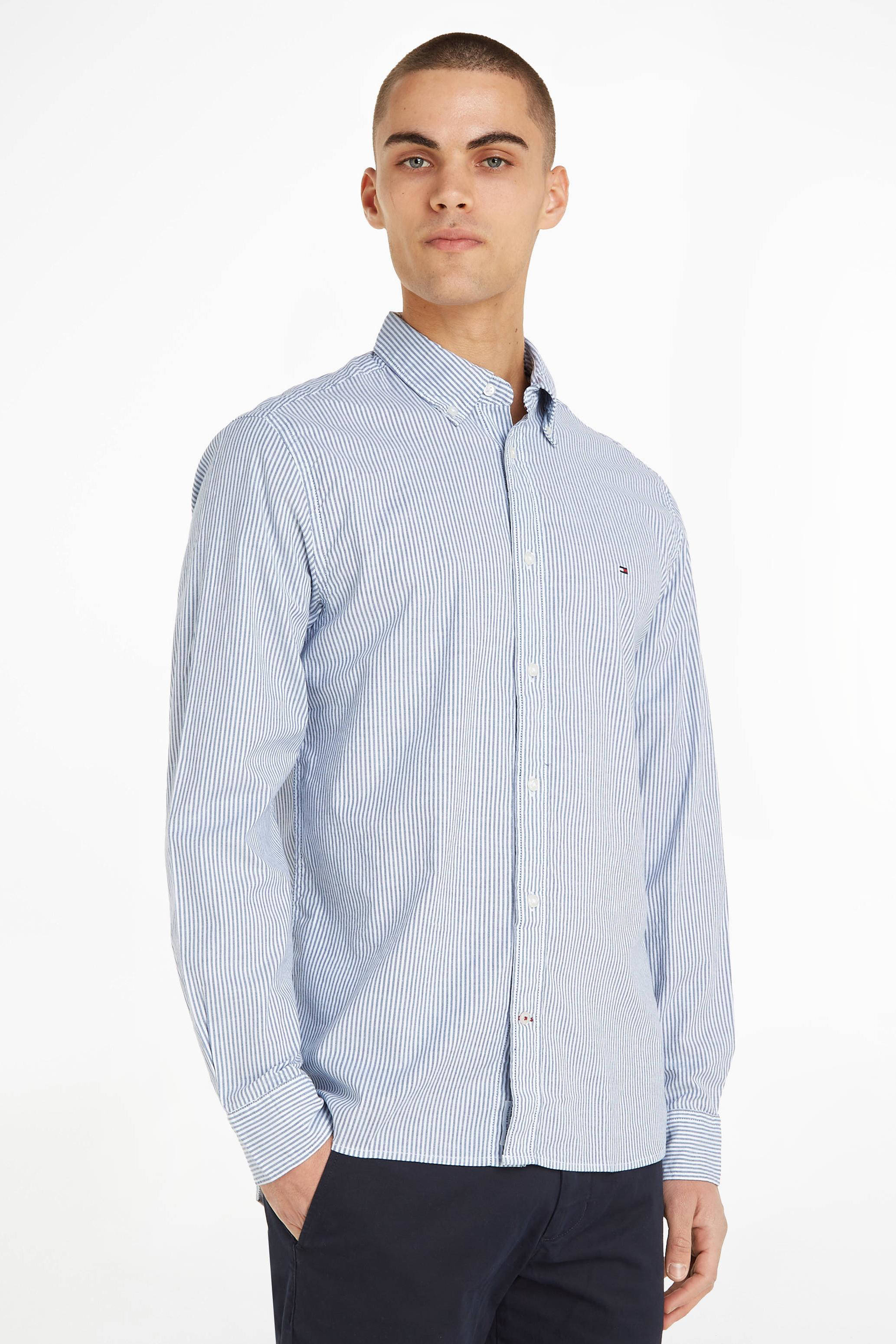 JOGAL Geruit overhemd voor heren, lange mouwen, regular fit, Trachtenhemd, button down, katoen, vrijetijdshemd met zak, marineblauw, XL