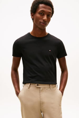 slim fit T-shirt met logo zwart
