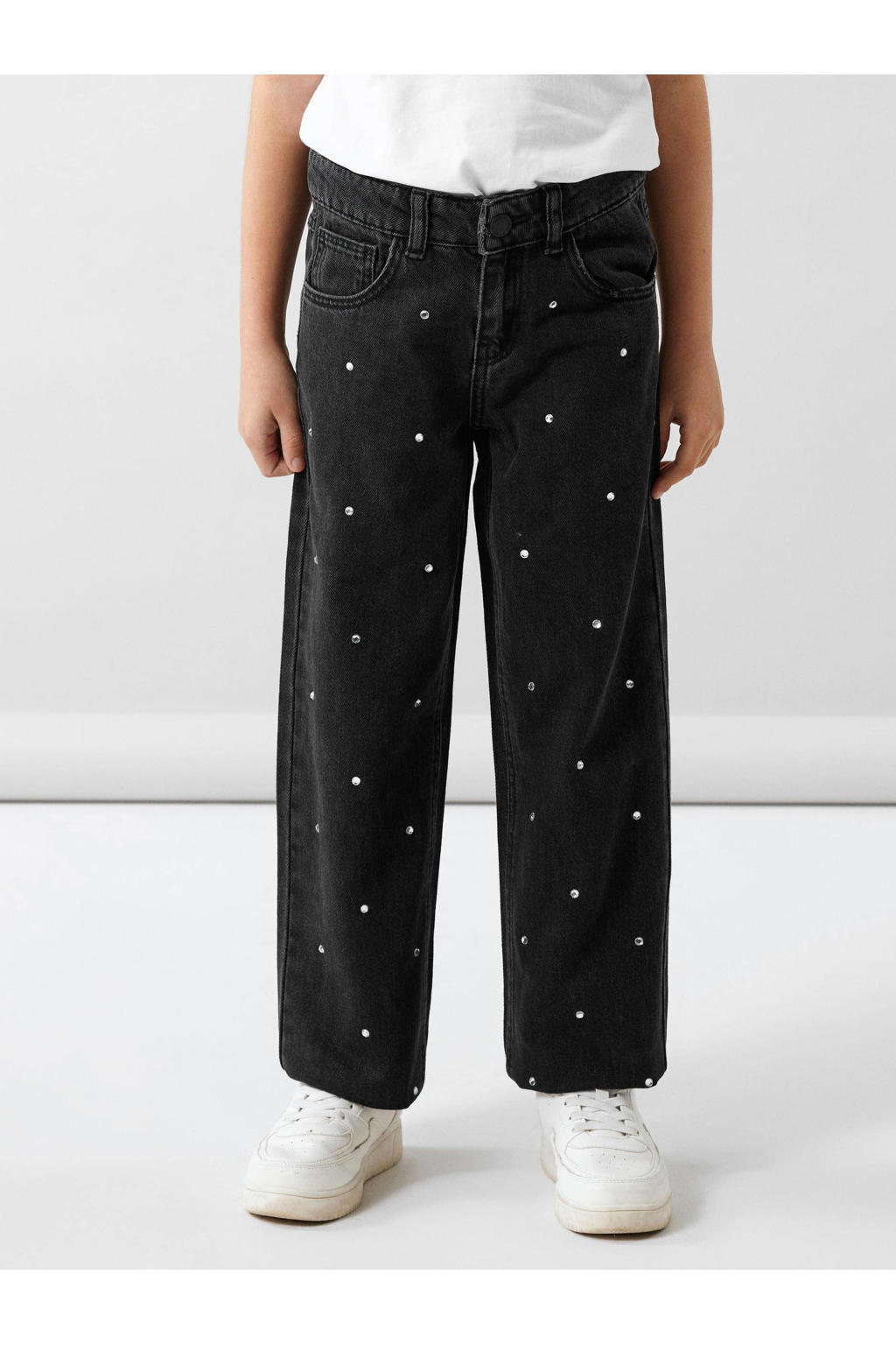 Black denim meisjes NAME IT KIDS straight fit jeans van katoen met loose fit en regular waist