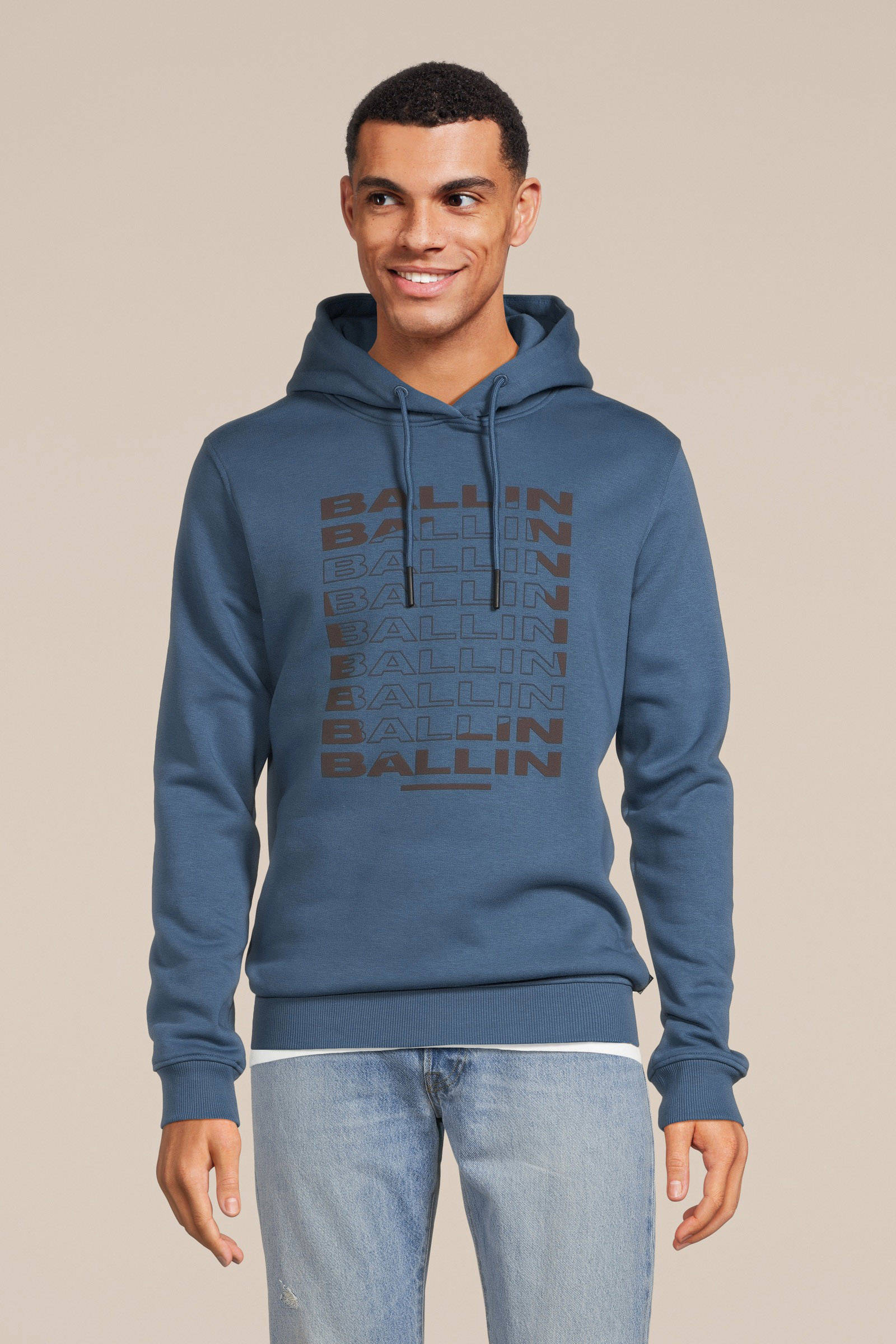 Ballin hoodie met printopdruk mid blue wehkamp