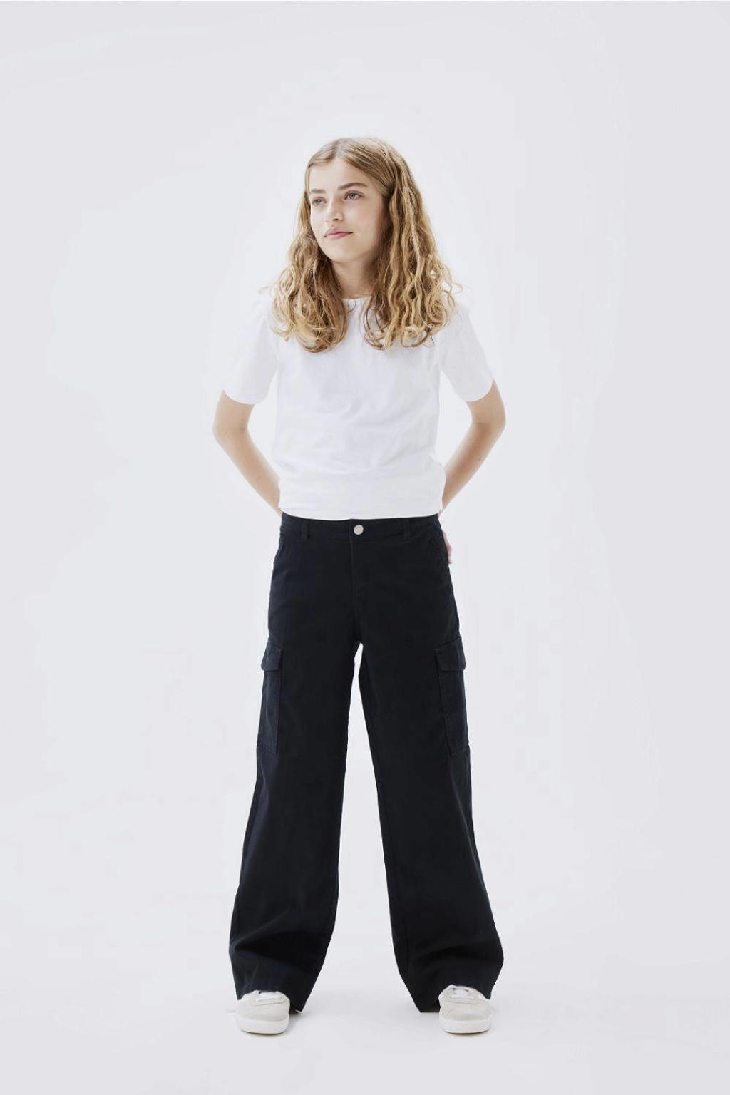 NAME IT KIDS wide leg cargobroek NKFROSE zwart