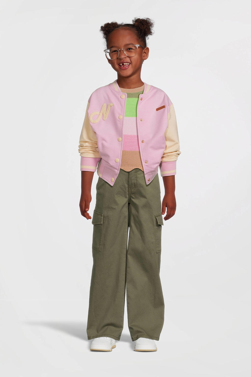 NAME IT KIDS wide leg cargobroek NKFROSE army groen