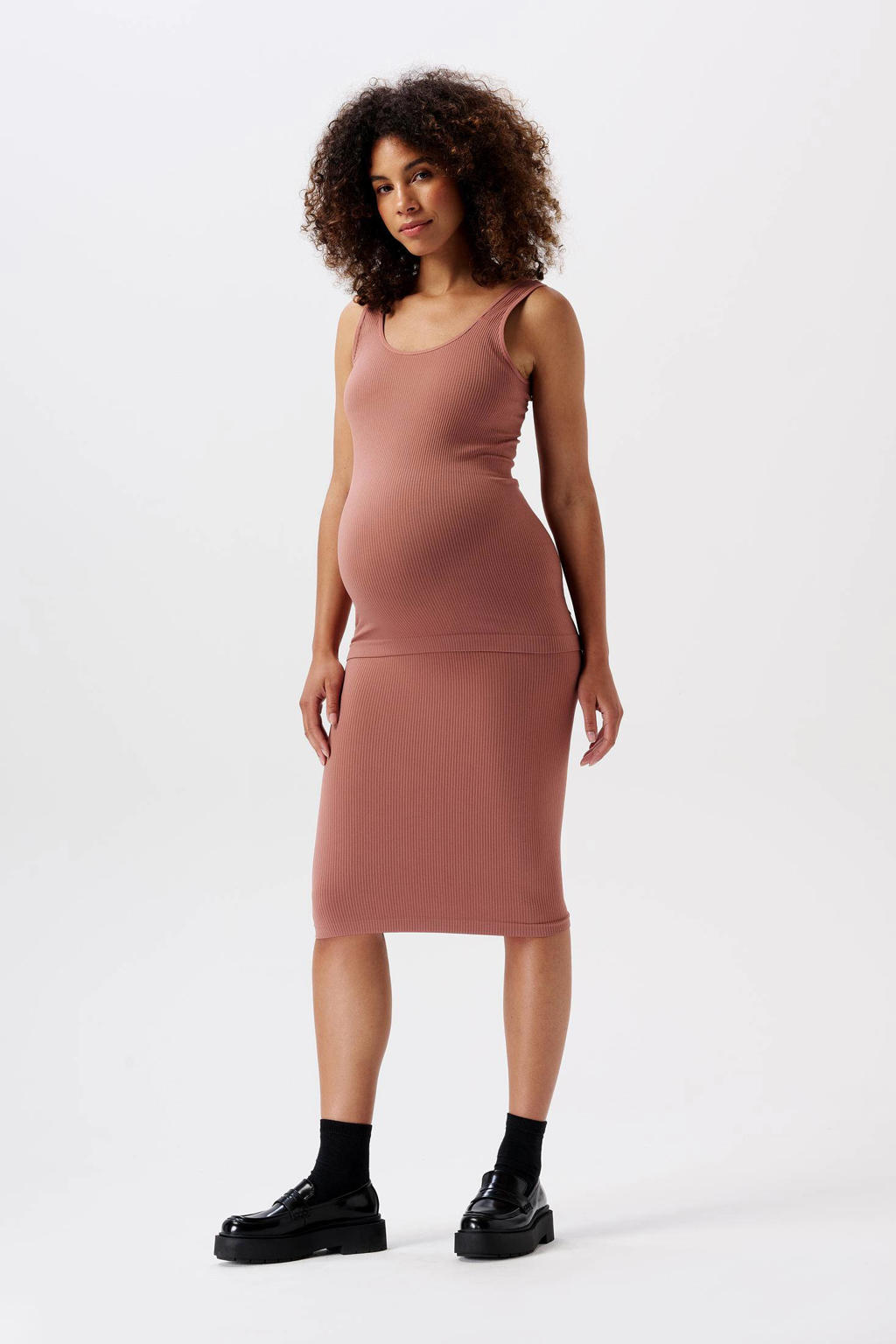 Roze dames Noppies maternity ribgebreide zwangerschapsrok Ema van polyamide met regular waist en effen