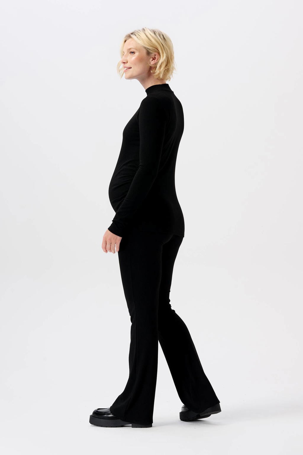 Noppies maternity ribgebreide zwangerschapslongsleeve Sira van polyester zwart