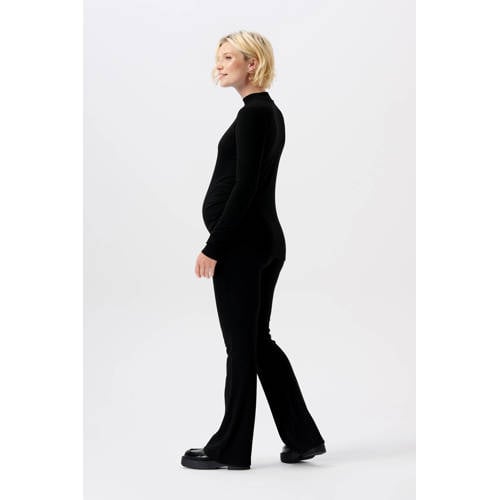 Noppies maternity ribgebreide zwangerschapslongsleeve Sira van polyester zwart afbeelding