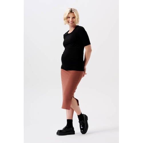 Noppies maternity ribgebreide zwangerschapsrok Vija van polyester roodbruin afbeelding