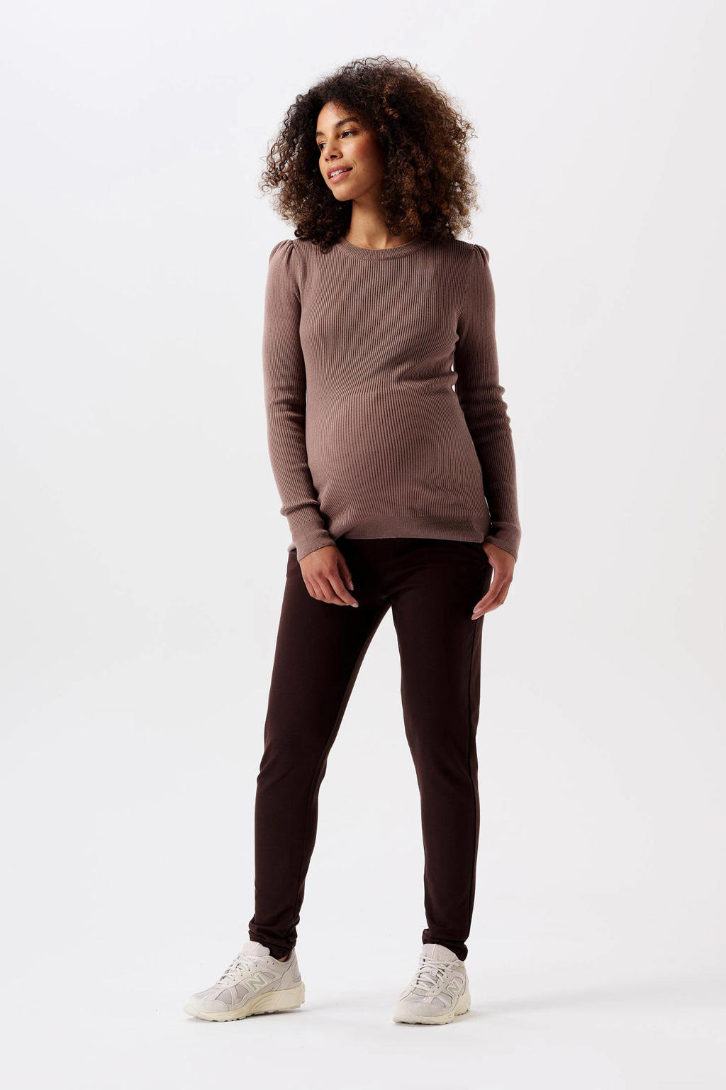 Bruine dames Noppies maternity low waist skinny broek Renee van viscose met elastische tailleband met koord en effen
