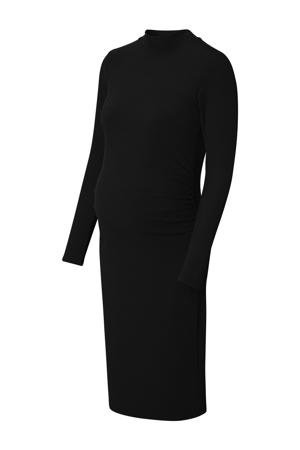 ribgebreide zwangerschapsjurk Aima van gerecycled polyester zwart