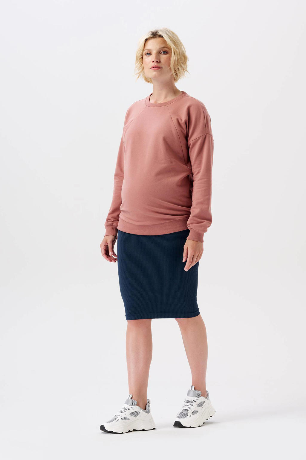 Blauwe dames Noppies maternity ribgebreide zwangerschapsrok Ema van polyamide met regular waist en effen