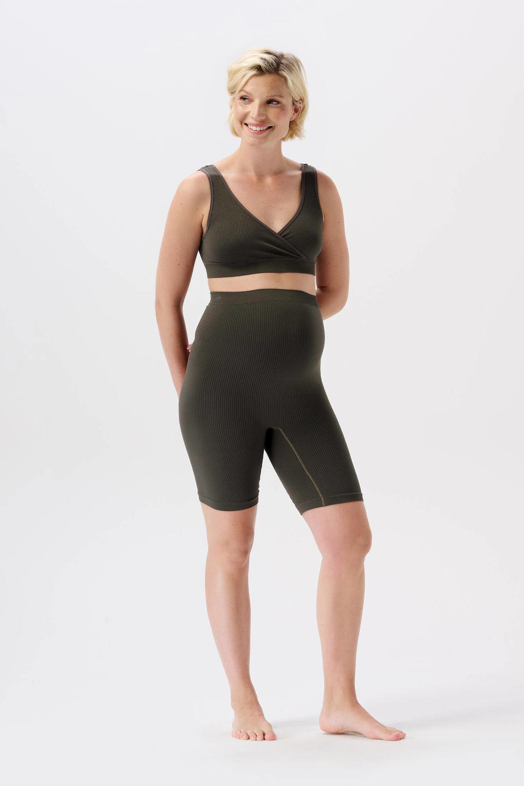 Groene dames Noppies maternity high waist skinny cycling short Nais van polyamide met elastische tailleband en effen