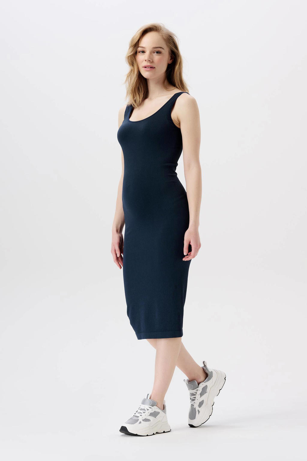 Noppies maternity ribgebreide zwangerschapsjurk Noemi donkerblauw