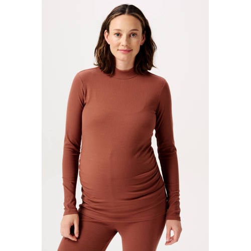 Noppies maternity ribgebreide zwangerschapslongsleeve Sira van polyester roodbruin afbeelding