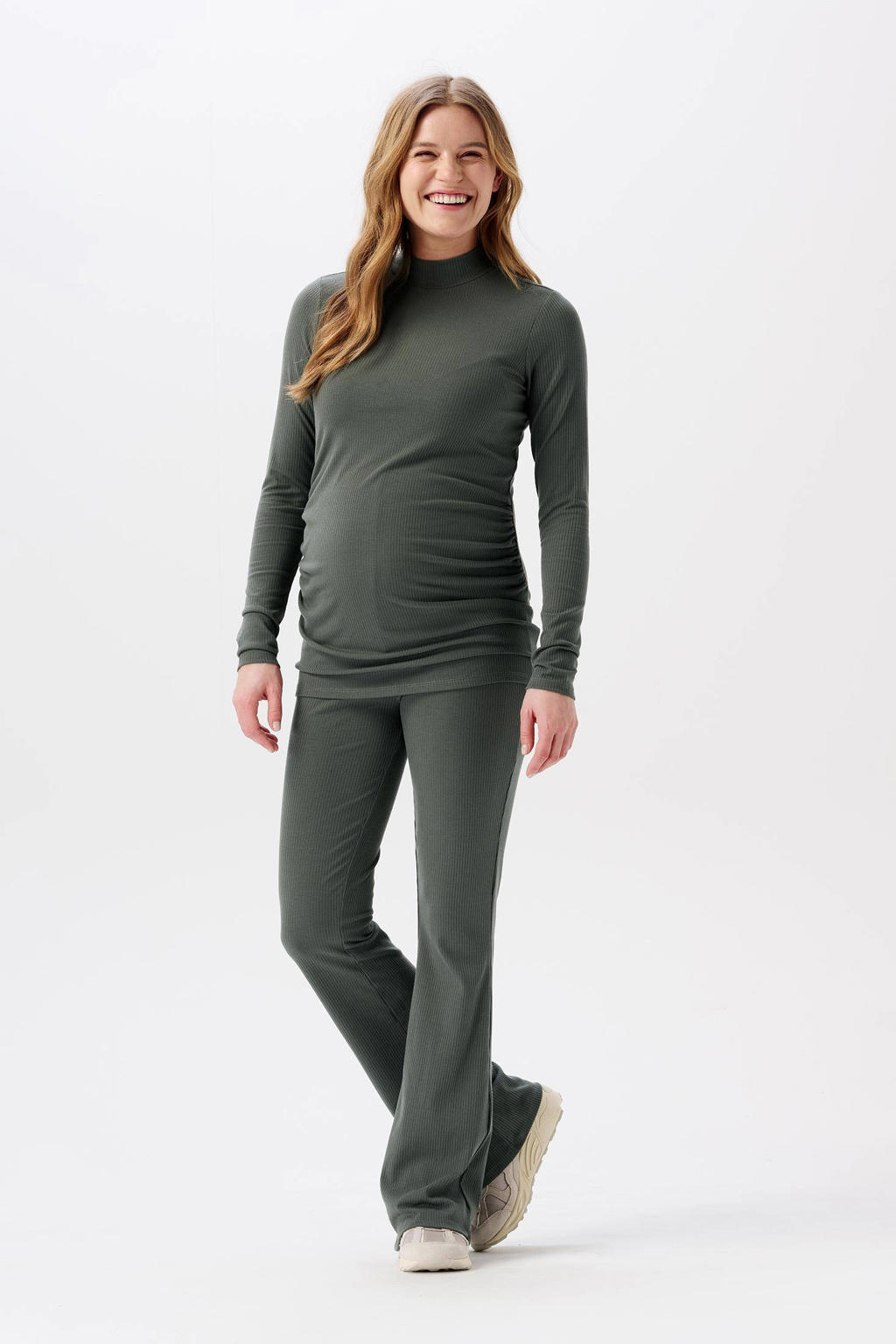 Groene dames Noppies flared broek Heja van gerecycled polyester met regular waist